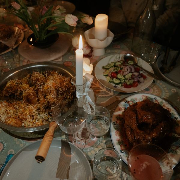 Shared plates laid out across the table